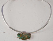 Sterling silver, turquoise, bezel set, fabricated
